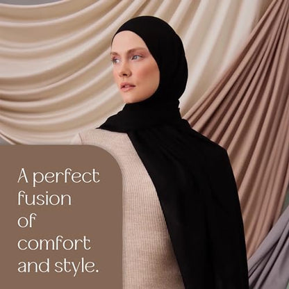 Modest Summer Woven Hijab | Premium Lightweight, Soft Touch Hijab for Women - color: Black