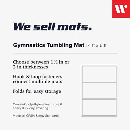 We Sell Mats Gymnastics Mat, Folding Tumbling Mat, Portable with Hook & Loop Fasteners - color: Blue, size: 4 ft x 6 ft x 1.5 in