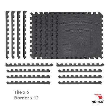 Dual-Sided Reversible 1/2" Foam Exercise Mats for Home Gym - Interlocking EVA Foam Tiles - color: Gray/Black, size: 18 Tiles - 72 Sq. Ft.