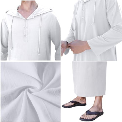 YAOHUOLE Long Sleeve Kaftan Thobe Button down Men Thobe with Pocket Big and Tall Kaftan Muslim Men Thobe - color: White, size: X-Large