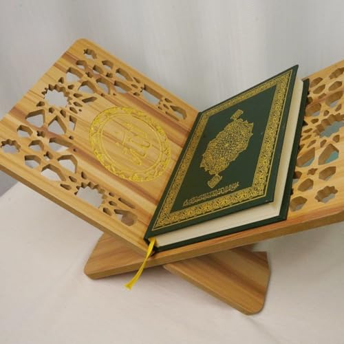 Wooden Book Stand Quran Bible Book Holder Muslim Bookshelf Magazine Display Holder for Ramadan Decorations