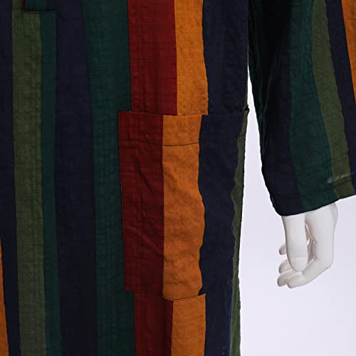 IDOPIP Men's Muslim Thobe Long Sleeve Striped Robe Gown Arab Islamic Kaftan Abayas Dress Middle East Dubai Ramadan Clothing - color: Yellow, size: Small