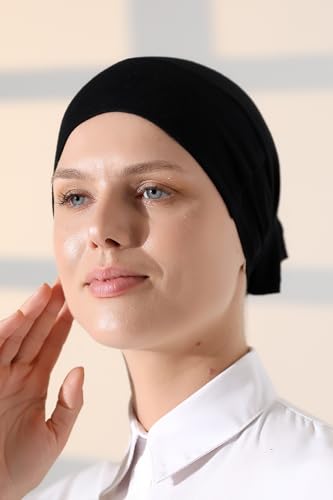 ihvan online, Hijab Cap, Beanie Undercap Scarf, Turban Head Wraps for Women, Hair Wrap, Muslim Under Scarf Hijab Cap - color: Black