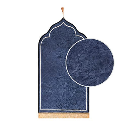 Muslim Prayer Rug Islamic Mat for Muslim Prayers Great Ramadan Gift for Muslim Men Women Portable Prayer Mat Rug Turkish Pocket Praying Rug Thick Large Padded Sajadah Muslim Prayer Rug Velvet Carpet - color: Blue