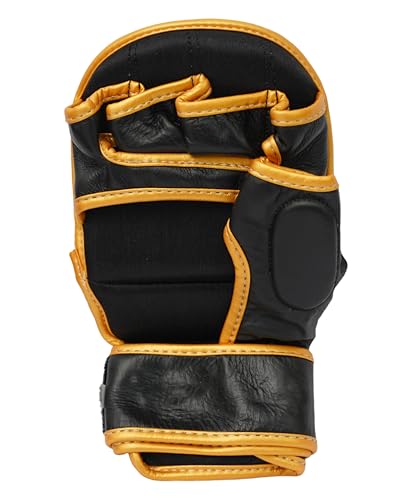 MMA Gloves Sparring - Hybrid Open Palm Punching Bag Gloves - Wrist Support Martial Arts Mitts- Boxing Gloves Men & Women Ideal for Grappling, Muay Thai and Kickboxing - color: Black