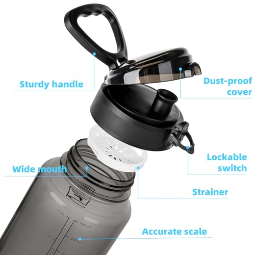 Fanhaw 32 Oz Clear Tritan Water Bottle, BPA-Free & Leak-Proof, Wide Mouth with Anti-dust Chug Lid, Reusable Plastic Bottle for Gym, Travel, School & Office, Back to School Essentials (Black) - color: Black, size: 32 Ounces