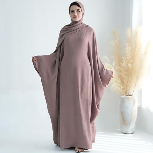 Women Muslim Abaya Dress 1Piece Bat Sleeve Islamic Maxi Robe Fashion Jilbab for Women Eid Kaftan Muslim Robe - color: Ash Pinka, size: Large