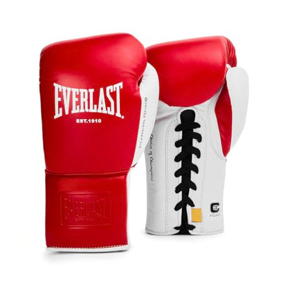 Everlast Powerlock OG Pro Boxing Gloves | Lace Up Fight Gloves - color: Red/White, size: 10oz