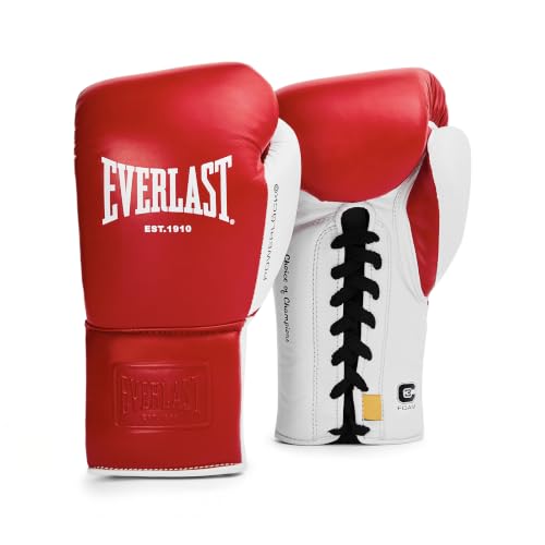 Everlast Powerlock OG Pro Boxing Gloves | Lace Up Fight Gloves - color: Red/White, size: 8oz