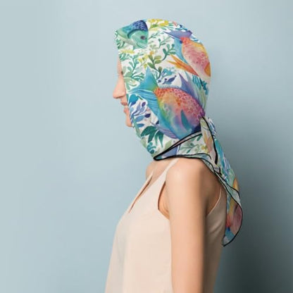 Women’s Square Scarf 27"x27", Lightweight Chiffon Satin Feel Fashion Scarf for Neck Hair Band Head Wrap Bag Accessory - color: Colorful Fish Sea Life