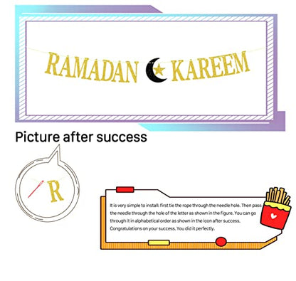 Ramadan Kareem Banner,Happy Eid Umrah Mubarak Decoration,Hajj Mubarak Islamic Ramadan Muslim Festival Party Decoration Supplies Black