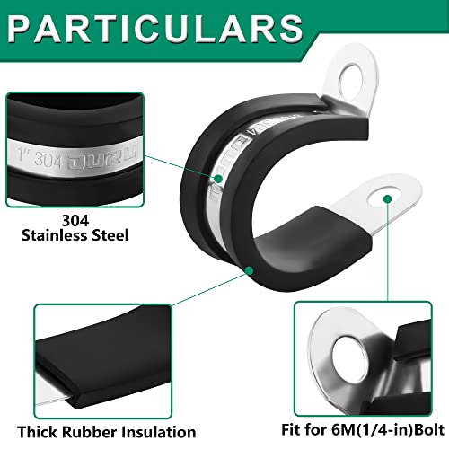OURU 1/8 Inch Cable Clamps, Rubber Coated Insulated Clamps, 30pcs, 3mm | 304 Stainless Steel, Anti-Vibration, Rust Resistant, Secure Hold, Automotive Wire, Pipe & Tube Mounting, Cable Management - size: 30pcs - 1/8"