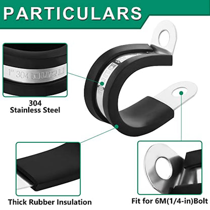 OURU 1/8 Inch Cable Clamps, Rubber Coated Insulated Clamps, 30pcs, 3mm | 304 Stainless Steel, Anti-Vibration, Rust Resistant, Secure Hold, Automotive Wire, Pipe & Tube Mounting, Cable Management - size: 30pcs - 1/8"