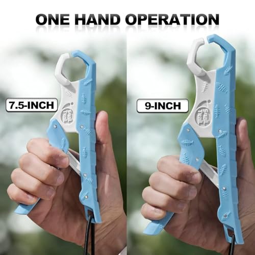 7.5'' Floating Fish Gripper, Fishing Grabber | Catfish Mouth Pliers, Caught Bass Holder, Fish Scale Hook Clamp, Saltwater Lip Grip Tool with Lanyard, Gifts for Men - color: Blue-white