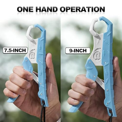 7.5'' Floating Fish Gripper, Fishing Grabber | Catfish Mouth Pliers, Caught Bass Holder, Fish Scale Hook Clamp, Saltwater Lip Grip Tool with Lanyard, Gifts for Men - color: Blue-white