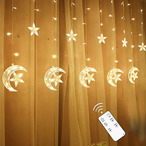 Curtain String Light LED Icicle Light Transparent Strand 8 Modes Waterproof Indoor Outdoor Home Decorative Lights Crescents and Stars (Moon&Star)