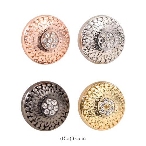 4 Pcs Rhinestone Metal Grip Hijab Pins, Scarf Metal Grip Fasteners in Gold, Silver, Rose Gold, and Black, Alloy Decorative Brooches, No-Snag Fabric Fasteners for Scarves, Shawls, Head Covering