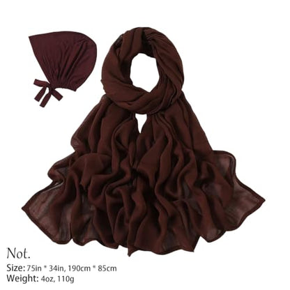 Modal Cotton Hijab Scarf for Women with Undercap Set - color: Coffee Brown