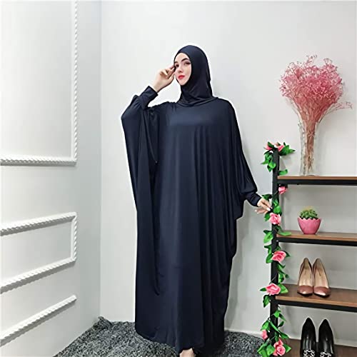 FPOVFPO Womens Solid One-Piece Prayer Dress Muslim Abaya Islamic Maxi Breathable Ramadan Dress Kaftan Hijab - color: Navy