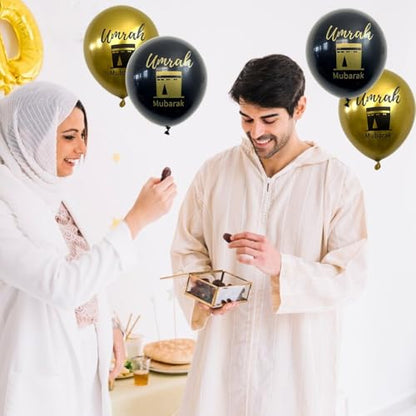 20pcs Umrah Mubarak Balloon Set Gold Black Islamic Party Supplies Ramadan Decorations for Ramadan Muslim Eid Umrah Mubarak Graduation Decorations Hajj Blessing Ceremony