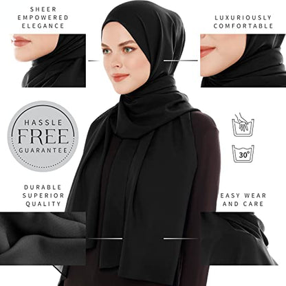 Chiffon Hijab Scarf for Women - Chiffon Hijab Muslim Headscarf Shawl - Soft Fashion Scarf Muslim Headscarf Shawl - color: Black