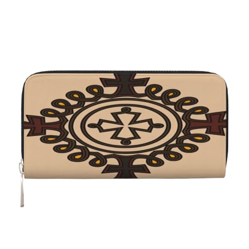 Ethiopian Cross PU Leather Long Wallet for Women Men, Zipper Clutch Wallet RFID Card Holder Organizer - color: Ethiopian Cross2