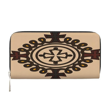 Ethiopian Cross PU Leather Long Wallet for Women Men, Zipper Clutch Wallet RFID Card Holder Organizer - color: Ethiopian Cross2