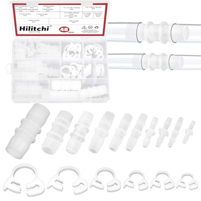Hilitchi 48PCS 10 Sizes Plastic Hose Barb Fitting and 6 Sizes Nylon Strap Throat Hoop Assortment Kits M3.9-M19 Plastic Pipe Connectors Joint for Fuel Gas Liquid Air - style: No.3