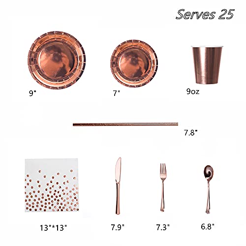 200 Pieces Solid Rose Gold Party Supplies - Rose Gold Paper Plates & Napkins Cups Silverware Serves 25 Sets for Wedding Bridal Shower Engagement Birthday Parties (Rose gold) - color: Rose Gold