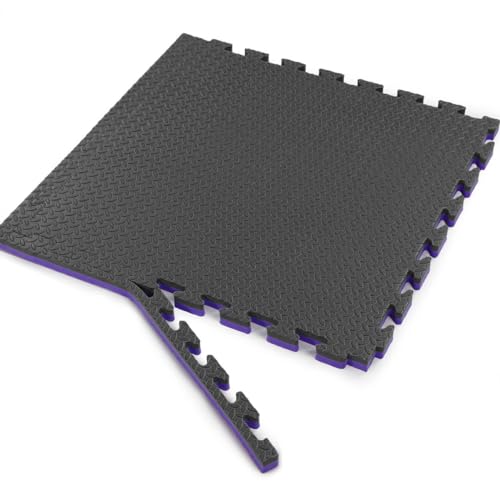 Xspec 1" Extra Thick 48 sq ft Reversible EVA Gym Foam Floor Mat Tiles (24" x 24"), Steel Pattern, 12 pcs, Black/Purple - color: Black/Purple