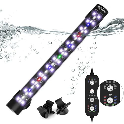 SEAOURA 24/7 Submersible LED Aquarium Light for Plants Fish Tank, 11 Inch | IP 68 Waterproof Full Spectrum Led Aquarium Plant Light with Timer for Freshwater Tank, 10 Brightness, 8 Colors, Auto On/Off - size: 11 Inch length
