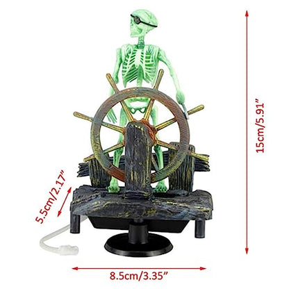 Aquarium Ornament Pirate Captain, Skeleton Seaman Landscape Fish Tank Decor, Undersea Air-Driven Aquatic Ornament Decorations for Home Fishing Tank/Arts Crafts/Decorating（Green）