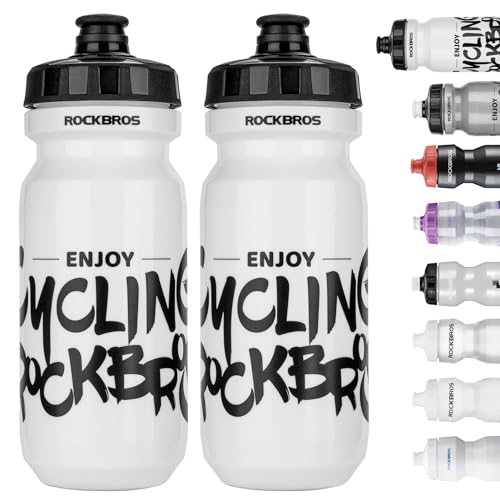ROCKBROS Bike Water Bottle 20oz-25oz Squeeze Cycling Water Bottle BPA Free Leak Proof Sports Water Bottle with Dust Cover for Bicycle Running Gym Outdoor - color: 20oz White, style: 2 Pack