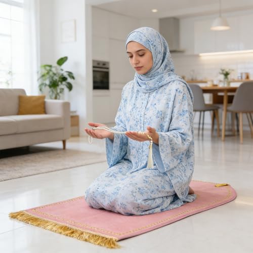 Muslim Prayer Rug with Tasbih Prayer Beads, Extra Thick Padded Non-Slip Islamic Prayer Matt,Turkish Praying Carpet Ottoman Blankets Ramadan Gift for Ramadan, Eid, Hajj, Travel, Pray - color: Couples2