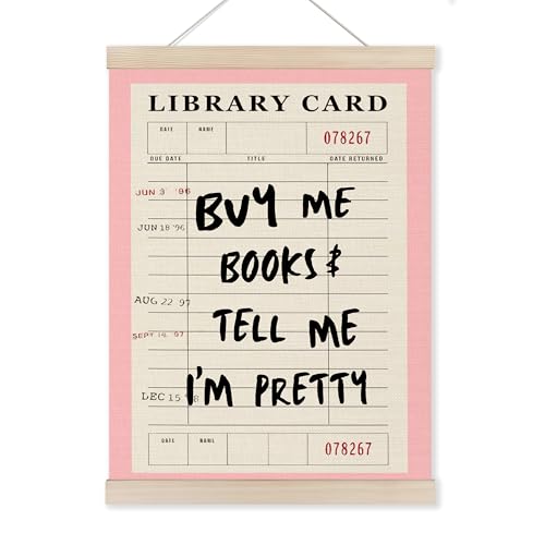 HUGANE Trendy Pink Library Wall Art Poster Hanger Frame, Buy Me Books Tell Me I'm Pretty Canvas Pictures Prints Hanging Wall Decor for Library Reading Nook Room Girls Dorm, 12x16 Inch - color: Color-13