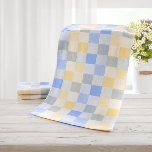 Face Cloths, Soft Wash Cloth for Washing Face, Lightweight Plaid Cotton Face Towels, Quick Dry Absorbent Facial Cleansing Cloths, for Bathroom Daily Skincare, Blue Checkered Design(9.8 x 19.7 Inch) - color: Blue