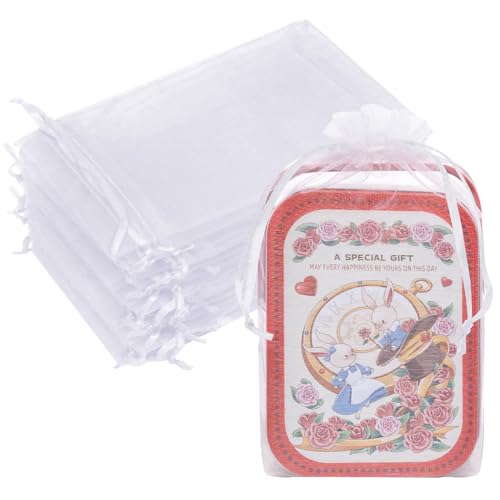 50PCS Organza Bags 6x9 White Large Mesh Gift Bags Drawstring Cute Sheer Pouches Mini Baggies for Jewelry Candy Makeup Sachet Soap Wedding Birthday Baby Shower Party Favors Halloween - color: White