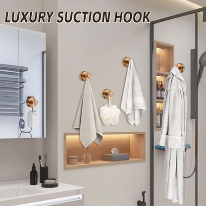 Suction Cup Hooks for Shower,Stainless Steel Towel Hooks No Drill | Vacuum-Lock Mount, Removable and Reusable for Glass, Tile, Metal and Smooth Non-Porous Surfaces(2 Pack,Champagne Bronze) - color: Champagne Bronze