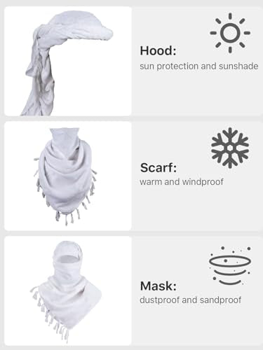 FREE SOLDIER Scarf Military Shemagh Tactical Desert Keffiyeh Head Neck Scarf Arab Wrap with Tassel for Men Women - color: Solid White