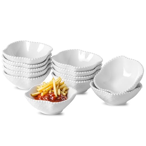 UIBFCWN 12 Pack Dipping Bowls, 2 oz Ceramic Soy Sauce Dish, White Dipping Sauce Bowls/Dishes, Condiment Server, Small Appetizer Pinch Bowls for Condiments, Sushi, Ketchup, BBQ - color: Pearl, size: 12 Pack