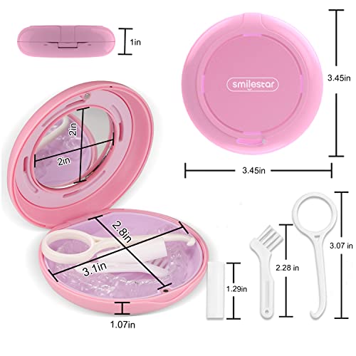2PCS Retainer Case with Mirror and Adjustable Vent Holes, Cute Slim Aligner Case Compatible with Invisalign, Night Mouth Guard Case, With Retainer Remover Tool, Chew & Brush, White+Pink - color: Round: White+Pink