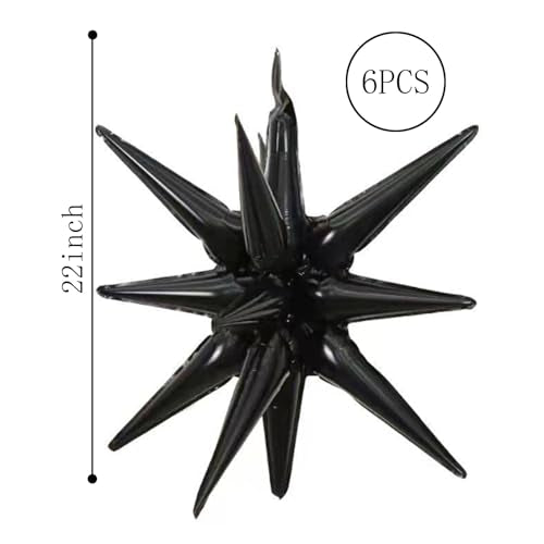 6 Pcs Black Star Foil Balloons One-Piece 14-Pointed Star Balloon 4D Cone Mylar 22inch Christmas Birthday Wedding Fireworks Shape Party Supplies (Black) - color: Blue