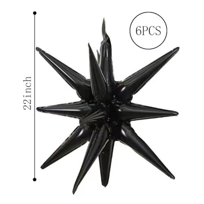 6 Pcs Black Star Foil Balloons One-Piece 14-Pointed Star Balloon 4D Cone Mylar 22inch Christmas Birthday Wedding Fireworks Shape Party Supplies (Black) - color: Blue