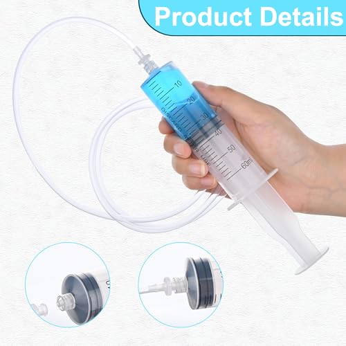 2 Pack 60ml Luer Lock Syringe with 39" Tube and Luer Connectors | 60cc Large Plastic Syringes for Liquid, Oil, Feeding, Watering - size: 60ml