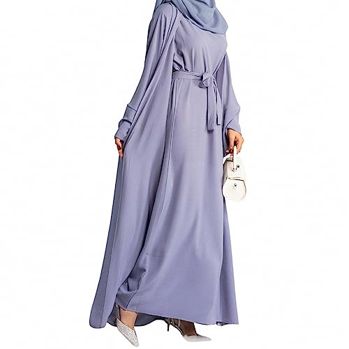 2PCS Women's Muslim Dresses Abaya Islamic Dubai Prayer Dress Robe Long Cardigan Maxi Dress - color: Purple, size: Large