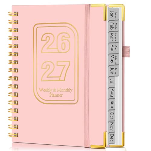 Planner 2026-2027, 18 Months Weekly and Monthly Hardcover Planner, January 2026 - June 2027, 5.75" x 8.38" A5 Daily Calendar Planner Book with Tabs, Spiral Yearly Agenda Organizer Notebook for School Work Home, Pink - color: Pink, size: A5 (Jan 2026 - Jun