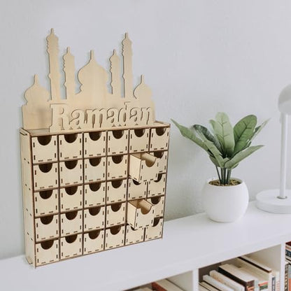 Ramadan Wooden Countdown Calendar Elegant Wooden Craft for Home Office Decoration Multi-functional Eid Mubarak Reminder Ramadan Decorations for Table Mantel