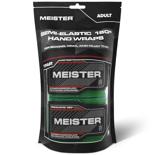 Meister Adult 180" Semi-Elastic Hand Wraps for MMA & Boxing (Pair) - color: Forest Green
