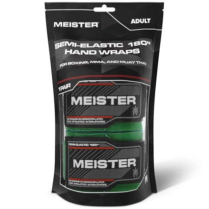 Meister Adult 180" Semi-Elastic Hand Wraps for MMA & Boxing (Pair) - color: Forest Green