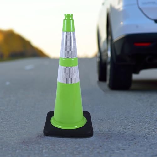 8 Pack 28 Inch Green PVC Traffic Cones Black Base Stable Flexible, Road Safety Construction Zone Crowd Control Safety Cones Outdoor Use (8, Green, 28 Inch) - color: Green, size: 28 Inch